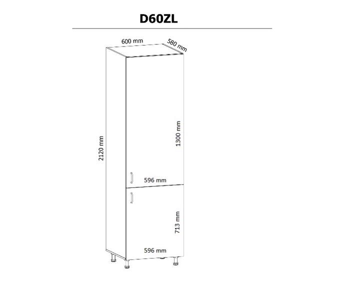 Fotogalerie D60ZL (60 cm) pravá, vysoká skříňka pro vestavnou lednici kuchyňské linky Linea