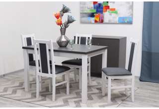 Jídelní set 10 – bílá/grafit/potah 8  (stůl rozkládací + 4 židlí)
