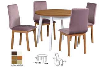 Vyobrazení desky stolu v odstínu - dub, židle v odstínu - buk