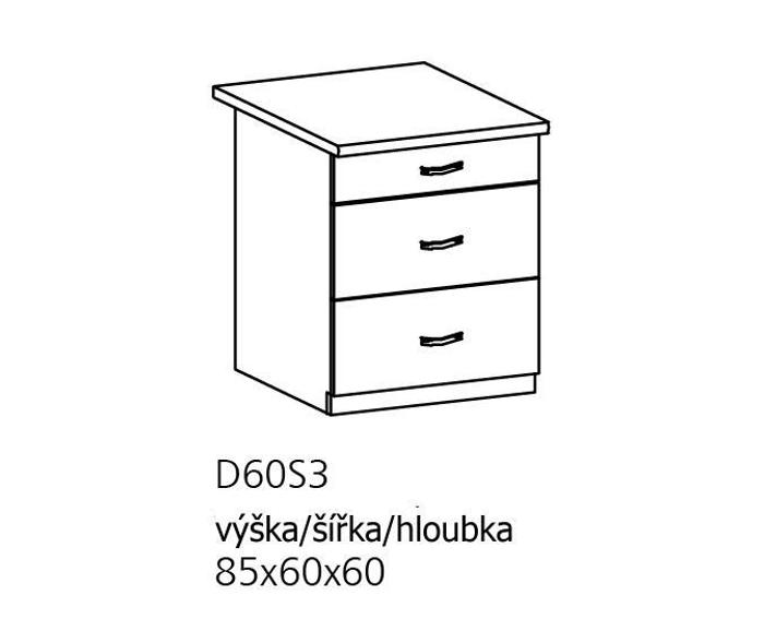 Fotogalerie D60S3 ( 60 cm), spodní skříňka šuplíková kuchyňské linky Linea