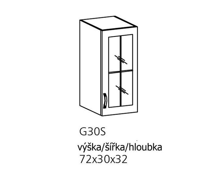 Fotogalerie G30S (30 cm) pravá, horní skříňka prosklená kuchyňské linky Linea