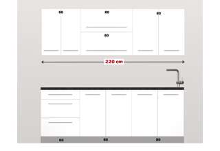 Rovná kuchyňská linka Platinum délky 220 cm - vysoký lesk