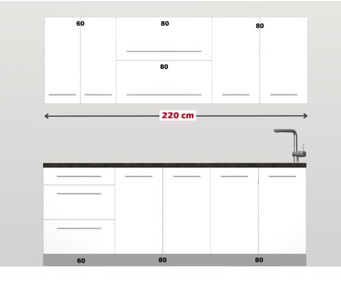 Fotogalerie Rovná kuchyňská linka Platinum délky 220 cm - vysoký lesk