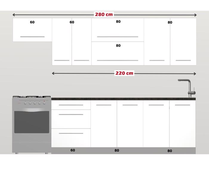 Fotogalerie Kuchyňská linka Platinum 280/220 cm - 8 barev, vysoký lesk