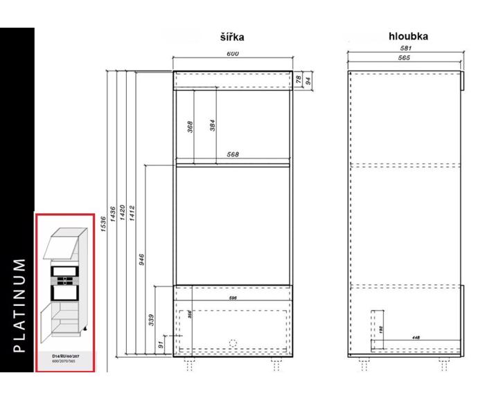 Fotogalerie D14RU 60 (60 cm) skříňka pro vestavbu, kuchyňské linky Platinum