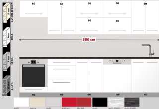 Rovná kuchyňská linka Platinum délky 300 cm s myčkou - vysoký lesk