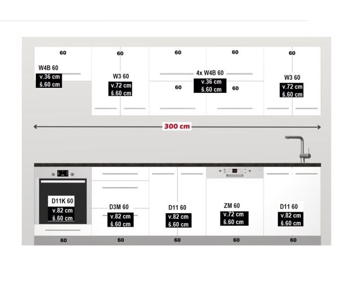 Fotogalerie Rovná kuchyňská linka Platinum délky 300 cm s myčkou - vysoký lesk