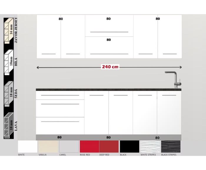 Fotogalerie Kuchyň Platinum 240/240 cm - 8 barev, vysoký lesk