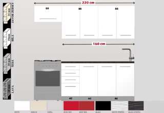 Kuchyň Platinum 220/160 cm - 8 barev, vysoký lesk