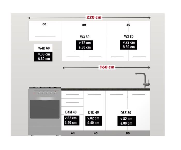 Fotogalerie Kuchyň Platinum 220/160 cm - 8 barev, vysoký lesk