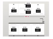 Fotogalerie Rovná kuchyňská linka Platinum délky 220 cm - vysoký lesk