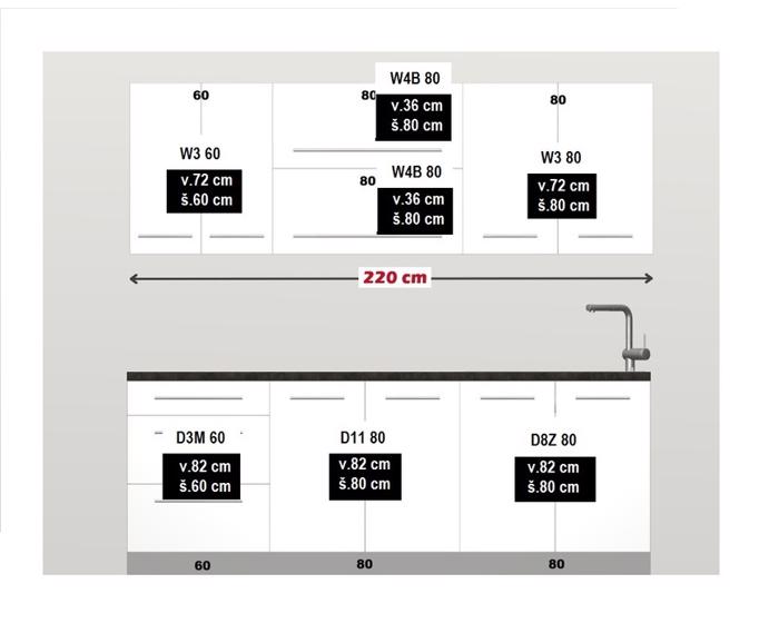 Fotogalerie Rovná kuchyňská linka Platinum délky 220 cm - vysoký lesk