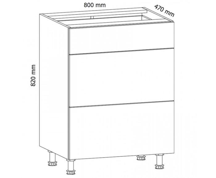 Fotogalerie D80S3 ( 80 cm), spodní skříňka šuplíková kuchyňské linky Aspen - bílá