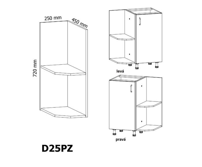 Fotogalerie D25PZ (25 cm) pravá, Spodní skříňka ukončovací kuchyňské linky Aspen, Provans, Royal
