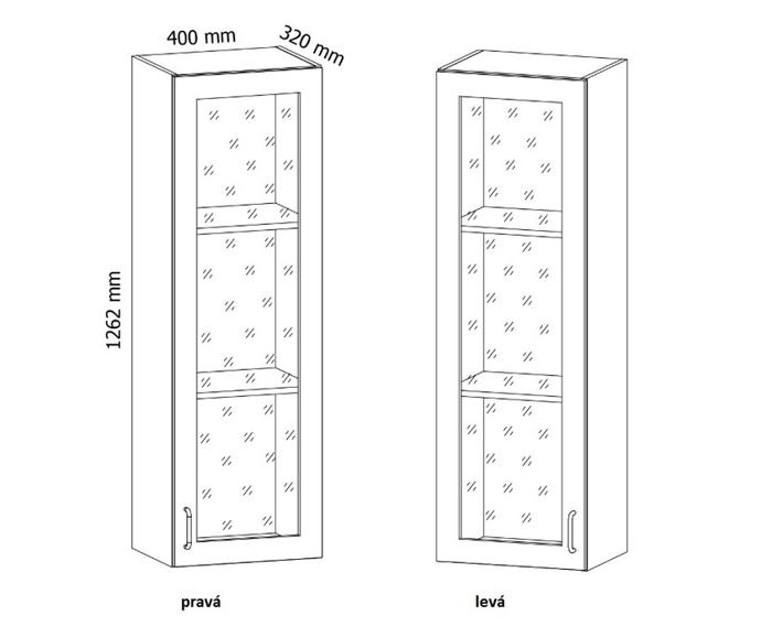 Fotogalerie W40S (40 cm) pravá, stojící prosklená skříňka - kuchyňské linky Provance