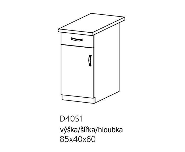 Fotogalerie D40S1 (40 cm) levá, spodní skříňka šuplíková kuchyňské linky Provance