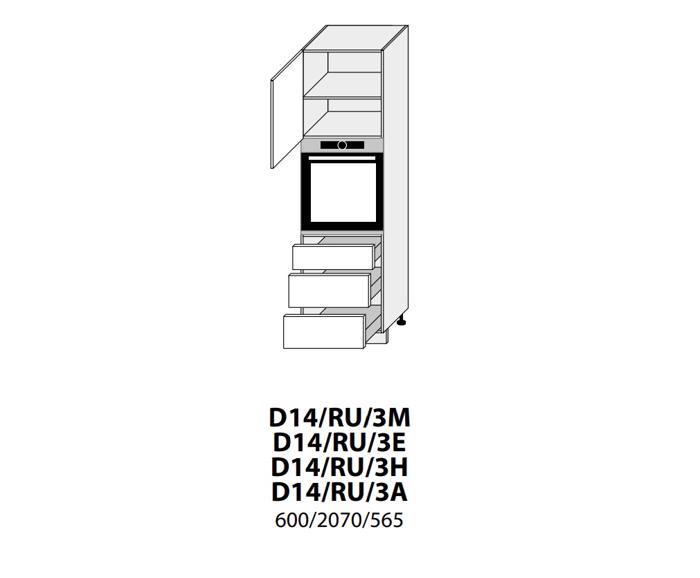 Fotogalerie D14RU/3 (60 cm) - skříňka pro vestavbu se šuplíky, kuchyňské linky Platinum