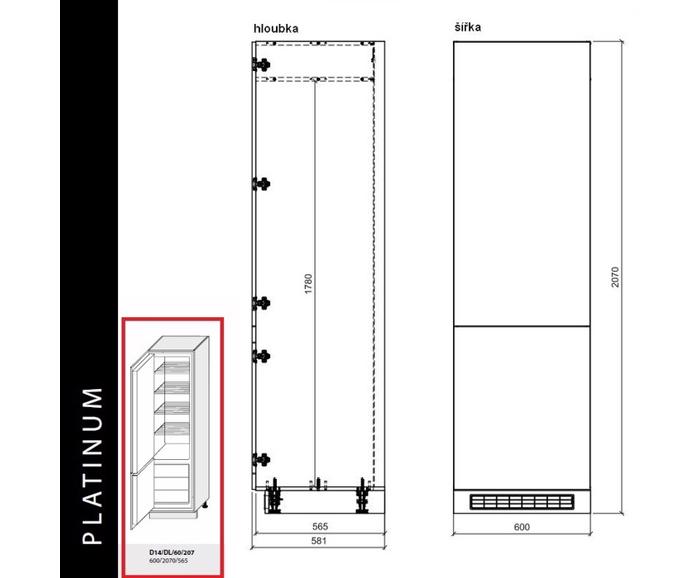 Fotogalerie D14DL 60 (60 cm) skříňka pro lednicovou vestavbu, kuchyňské linky Platinum