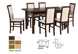 Vyobrazení desky stolu v odstínu - ořech, židle v odstínu - ořech