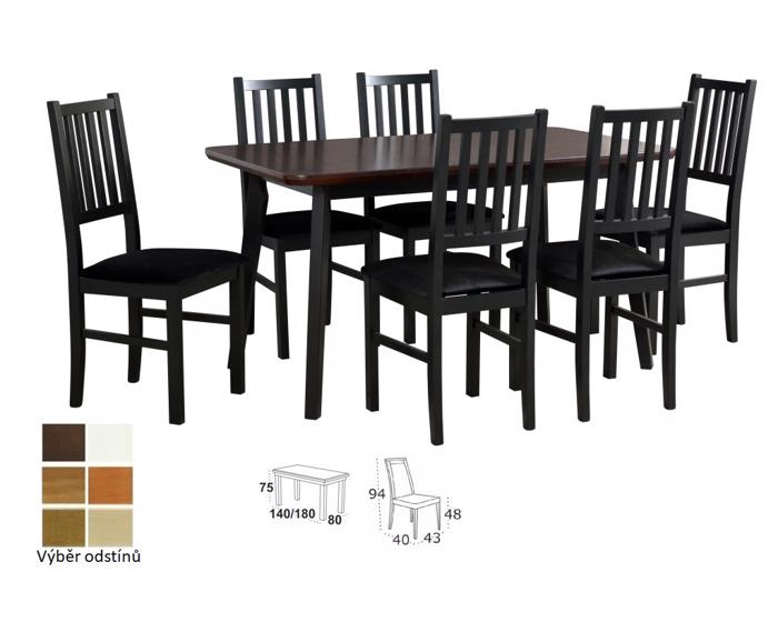 Vyobrazení desky stolu v odstínu - ořech, židle v odstínu - černá