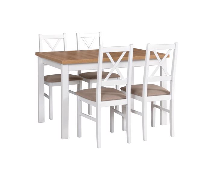 Vyobrazení desky stolu v odstínu - olše, židle v odstínu - bílá