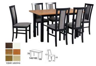 Vyobrazení desky stolu v odstínu - olše, židle v odstínu - černá