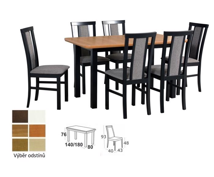 Vyobrazení desky stolu v odstínu - olše, židle v odstínu - černá
