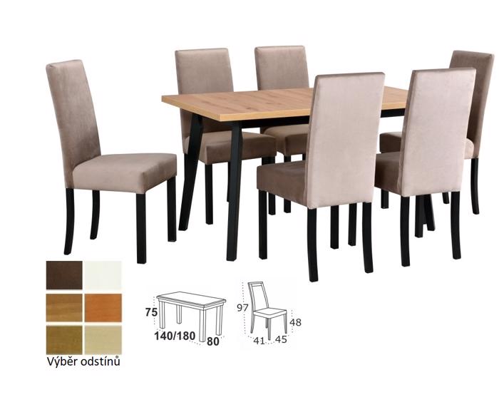 Vyobrazení desky stolu v odstínu - dub grandson, židle v odstínu - černá
