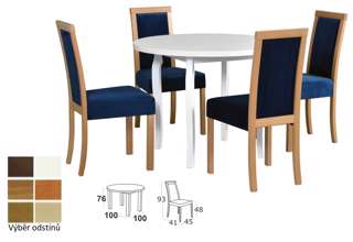 Vyobrazení stolu v odstínu - bílá, židle v odstínu - dub grandson