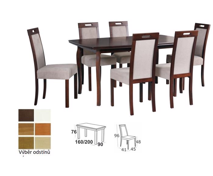 Vyobrazení desky stolu v odstínu - kaštan, židle v odstínu - kaštan