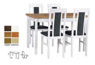 Vyobrazení desky stolu v odstínu - dub grandson, židle v odstínu - bílá