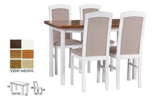 Vyobrazení desky stolu v odstínu - dub, židle v odstínu - bílá