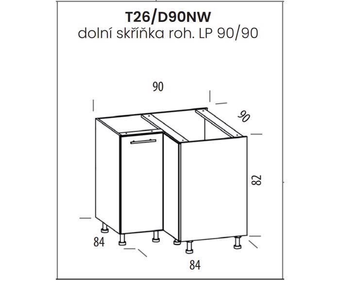 Fotogalerie T26 D90NW (90 cm), spodní skříňka rohová Tiffany bílý lesk
