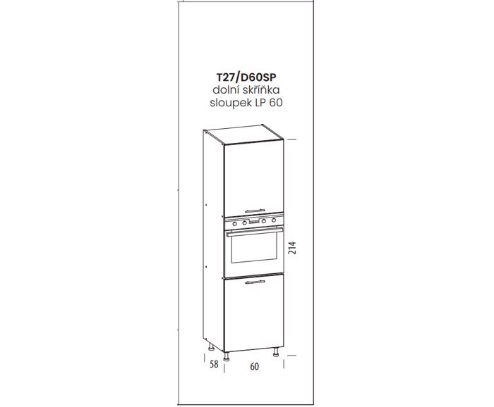 Fotogalerie T27 D60SP (60 cm), skříňka vysoká vestavná na sporák Tiffany bílý lesk