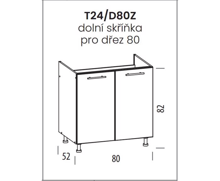 Fotogalerie T24 D80Z (80 cm),  spodní skříňka dřezová Tiffany bílý lesk