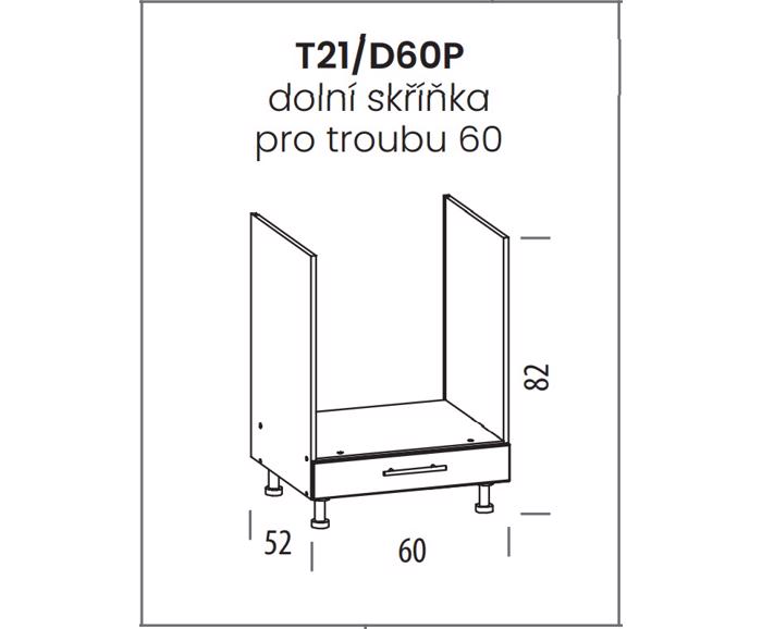 Fotogalerie T21 D60P (60 cm), spodní skříňka na sporák Tiffany bílý lesk