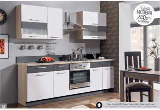Kuchyň Modena MDF 240 cm, bílý lesk/grafit matný