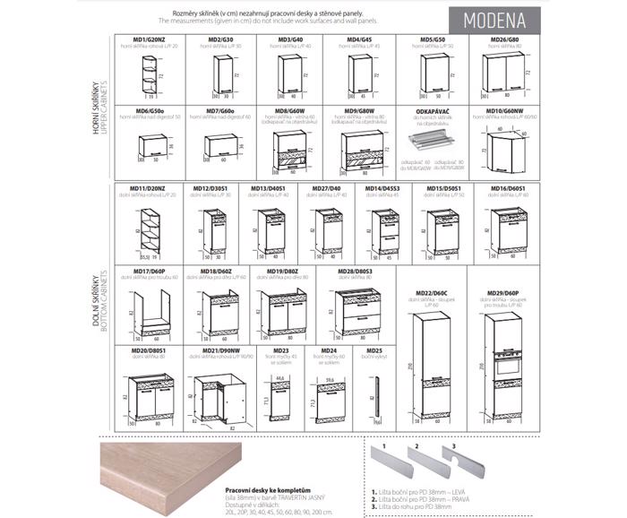 Fotogalerie MD17 (60 cm) skříň pro vestavnou troubu, kuchyňská linka Modena