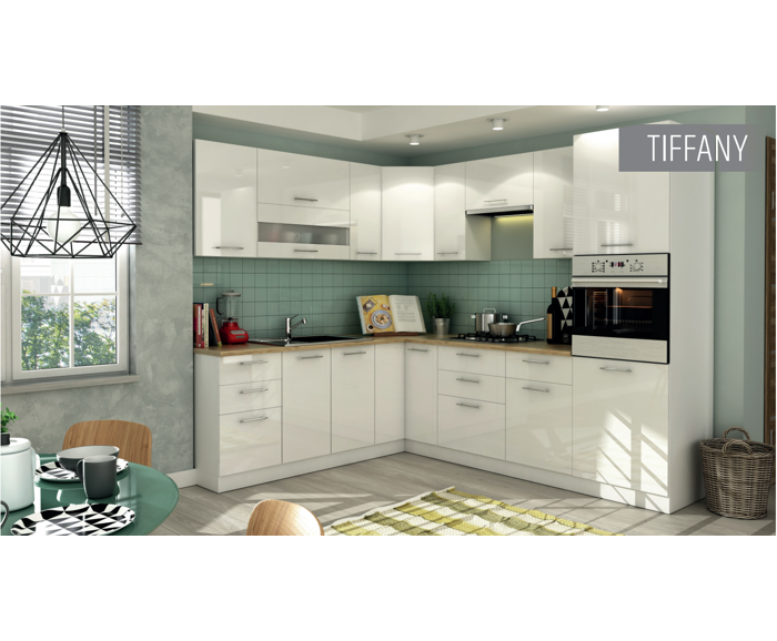 Fotogalerie Rohová kuchyně Tiffany 215x250 cm, bílý lesk