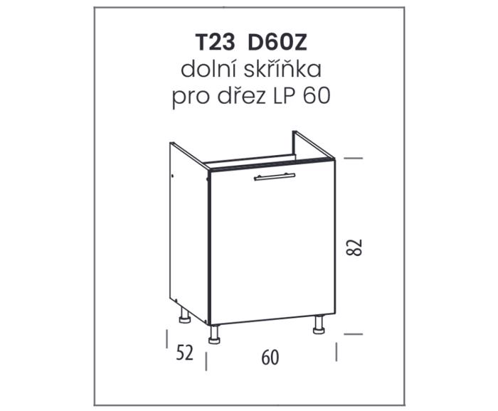 Fotogalerie T23 D60Z (60 cm), spodní skříňka dřezová Tiffany bílý lesk