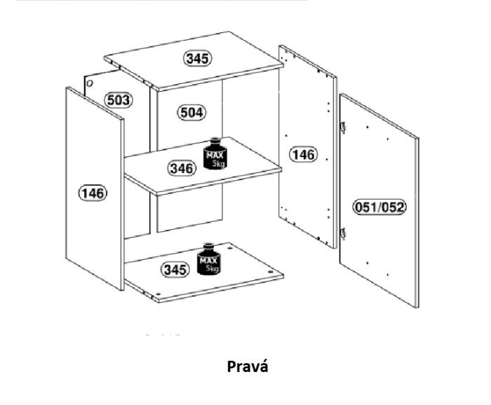 Fotogalerie G45 P/L (45 cm) GREY MAT(MDF) pravá, skříňka závěsná kuchyňské linky Langen