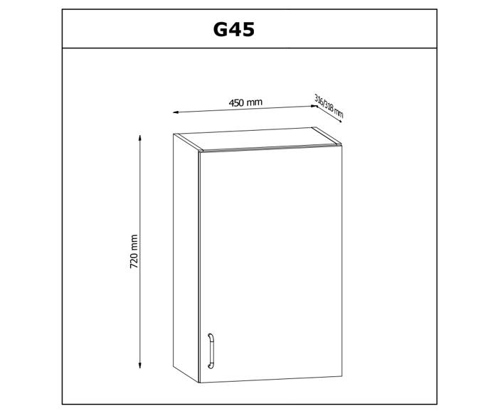 Fotogalerie G45 levá  (45 cm), horní skříňka kuchyňské linky Aspen - šedá