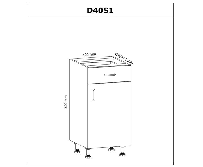 Fotogalerie D40S1 (40 cm) GREY MAT(MDF) levá, šuplíková skříňka kuchyňské linky Langen