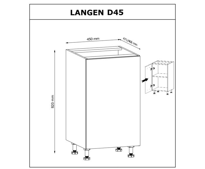 Fotogalerie D45 P/L (45 cm) GREY MAT(MDF) levá, skříňka kuchyňské linky Langen