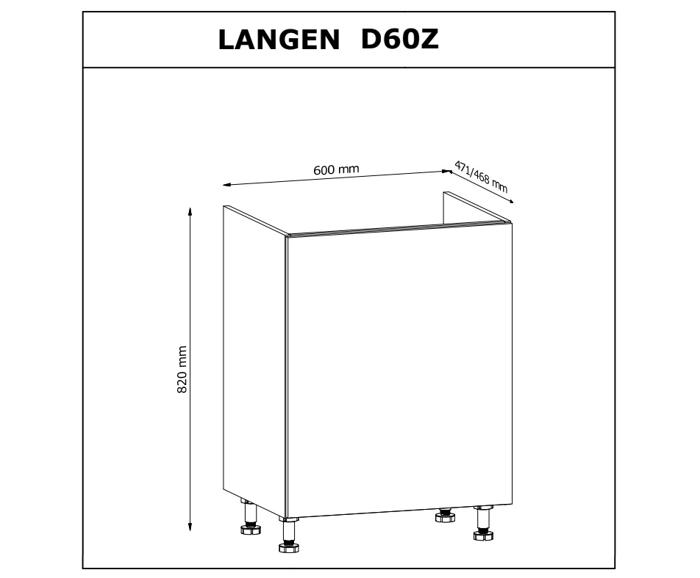 Fotogalerie D60Z P/L (60 cm) GREY MAT(MDF) levá, dřezová skříňka kuchyňské linky Langen