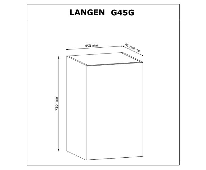 Fotogalerie G45G (45 cm) GREY MAT(MDF) levá, skříňka závěsná hluboká kuchyňské linky Langen