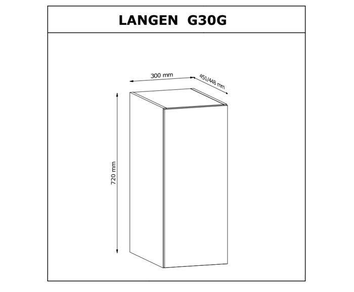 Fotogalerie G30G (30 cm) GREY MAT(MDF) pravá, skříňka závěsná hluboká kuchyňské linky Langen