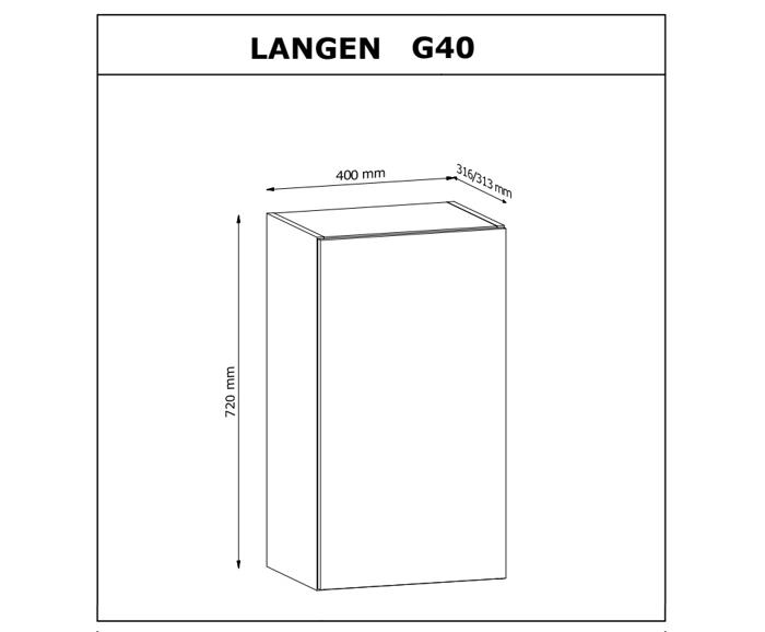 Fotogalerie G40 P/L (40 cm) GREY MAT(MDF) levá, skříňka závěsná kuchyňské linky Langen