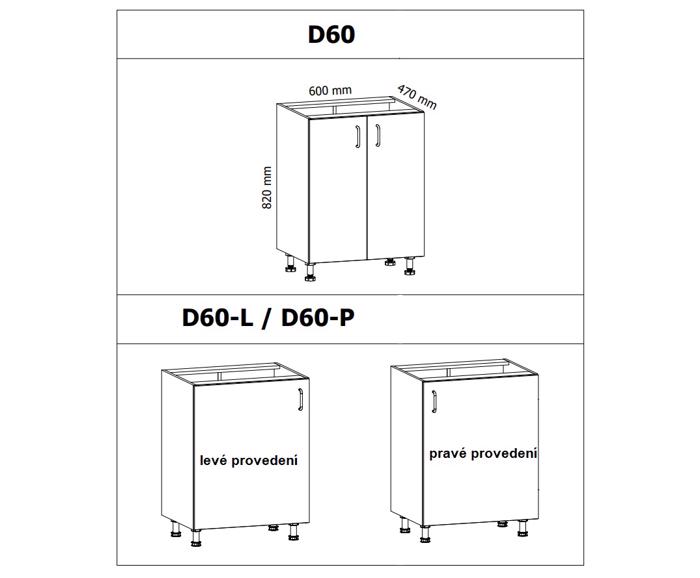 Fotogalerie D60 P/L (60 cm) pravá, spodní skříňka kuchyňské linky Royal