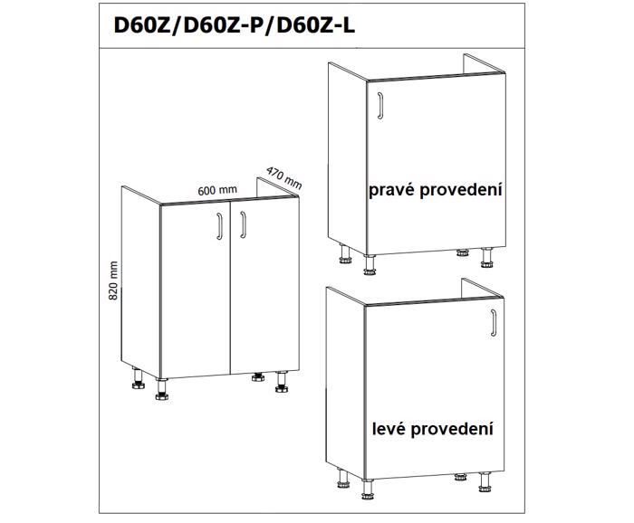 Fotogalerie D60Z-P/L (60 cm) pravá, spodní skříňka dřezová kuchyňské linky Royal